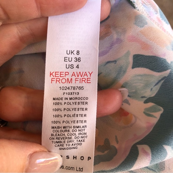 TOPSHOP floral deep v neck dress with flare skirt green pink and gold size 4 - Picture 8 of 9